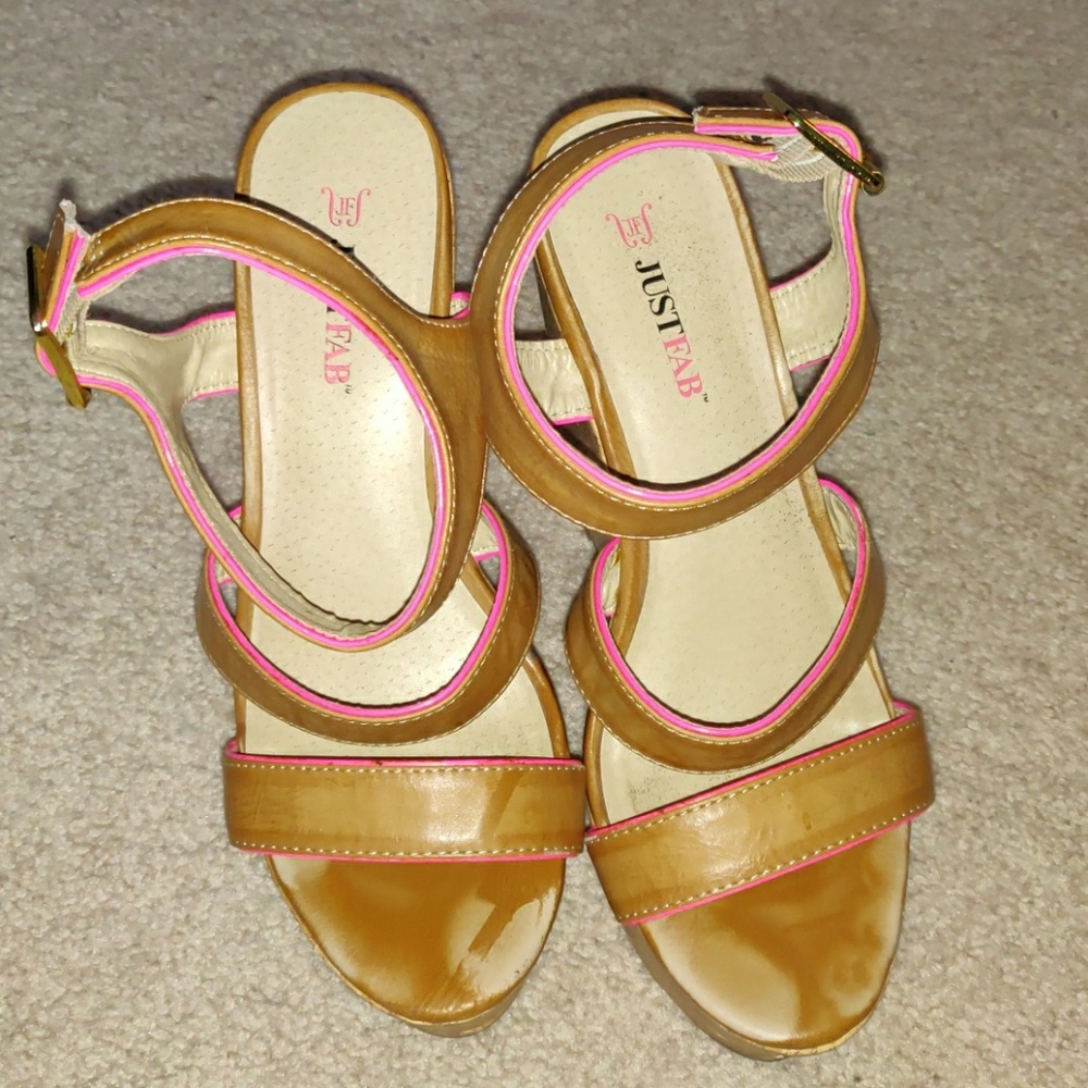 JustFab Cork Wedge Strappy Heel w/Pink Piping